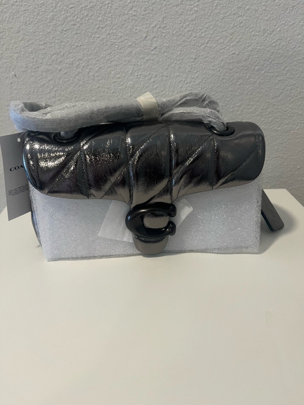 Coach Quilted Gloss Shoulder Bag in Metallic Gray